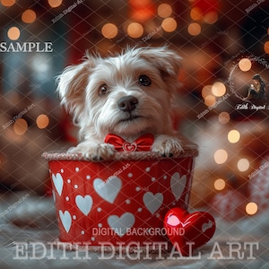 Valentijnsdag digitale achtergrond voor huisdieren, hond Valentijnsdag digitale achtergrond, liefdesbeker foto digitaal voor puppy, kat, pasgeboren fotografiesjabloon