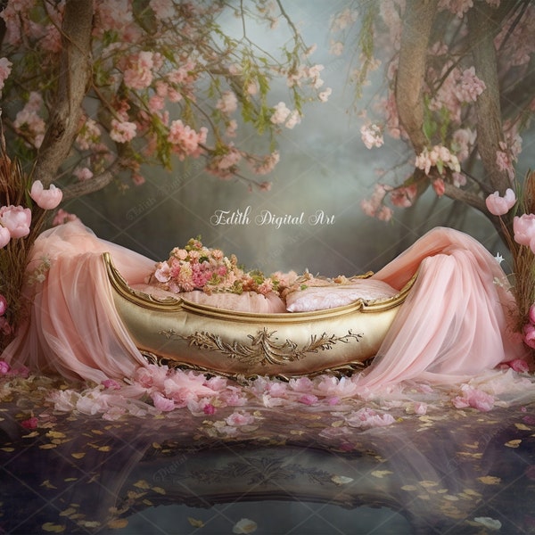 Enchanted Boat Digital Backdrop Background Photography for Maternity, Women, Girls, Toddler, Dog, Mermaid, Photo Composite Overlay.