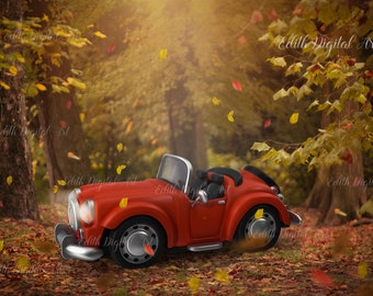 Autumn Background Digital Car, Fall Forest Digital Backdrop, Backdrop Fantasy for Children Photography Composite. Kids Digital Magic Forest