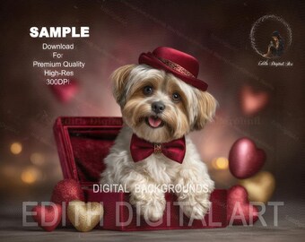 Valentines Pets Backdrop, Romantic Valentines Gift Box With Hearts, Photography Composite For Baby Toddler, Dogs or Cats, Digital Download