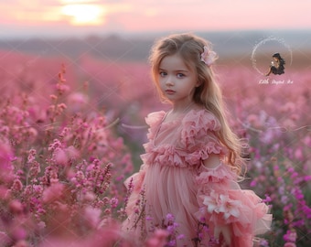 Wildflowers Field Digital Background for Photography Composite, Pink Blooms Meadow, Digital Portrait Photo, Spring Background Download