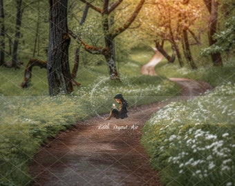 Spring Forest Digital Background, Green Summer Forest Digital Backdrop, Outdoors Creative Composite Images, Path, Road,  Grass, Nature.
