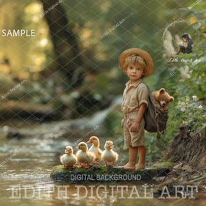 Spring Digital Backdrop Photography, Green Summer Forest Duck Pond, Outdoor Nature Background, Studio Portrait Composite, Photoshop Overlay