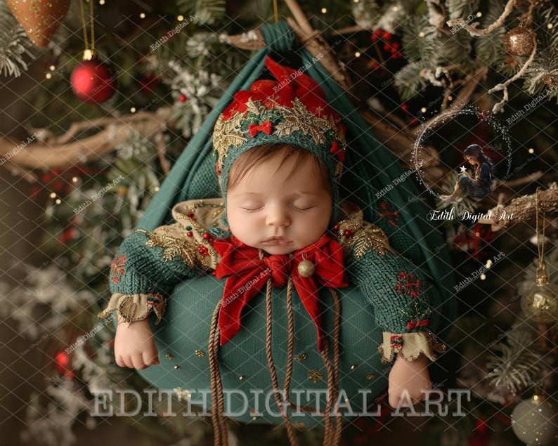 Newborn Digital Backdrop, Newborn Face Insert, Xmas Newborn Composite