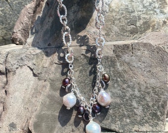 Freshwater grey and white pearl necklace.