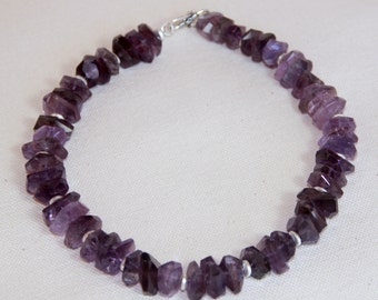 Free form amethyst and sterling silver necklace.