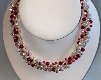 Red glass and freshwater pearl necklace!
