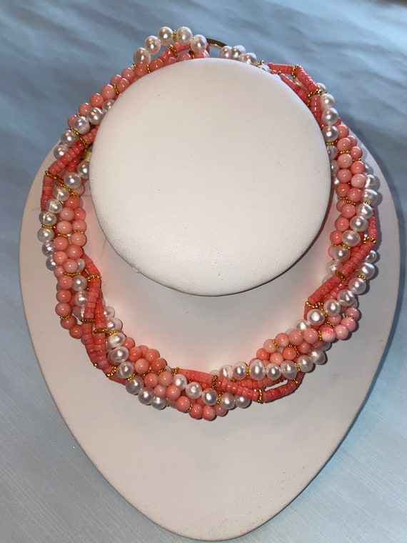 Coral and Freshwater Pearl Necklace Etsy