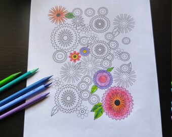 Instant Download! Flowers Adult Coloring Page, fun and relaxing coloring page for Adults!