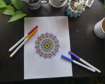 Coloriage adulte, mandala ailes d'abeille, idéal pour se détendre et soulager le stress