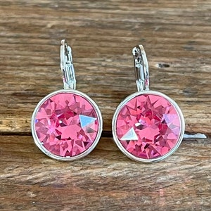 Rose rhodium-plated reguliere ronde Bella-oorbellen gemaakt met echte SWAROVSKI-kristallen