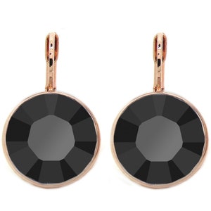 Jet Rose-Plated Regular Round Bella  Earrings made with Genuine SWAROVSKI Crystals