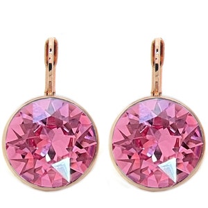 Rose Plated Rose Regular Round Bella  Earrings made with Genuine SWAROVSKI Crystals