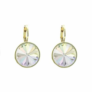 Regular Round Bella Rhodium-Plated Crystal Aurora Boreal Gold Plated Earrings made with Genuine SWAROVSKI Crystals