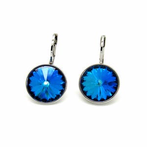 Regular Round Bella Women Bermuda Blue  Crystal Earrings Made with SWAROVSKI® Crystals