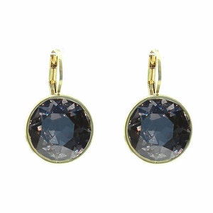 Regular Round Bella Women Black Diamond Gold Plated Crystal Earrings Made with SWAROVSKI® Crystals