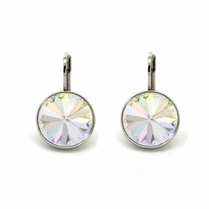 Regular Round Bella Rhodium-Plated Crystal Aurora Boreal Earrings made with Genuine SWAROVSKI Crystals