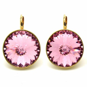 Large Bella Gold-Plated Light Rose Pierced Crystal Earrings made with Genuine SWAROVSKI Crystals
