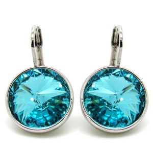 Regular Round Bella Women Turquise  Crystal Earrings Made with SWAROVSKI® Crystals
