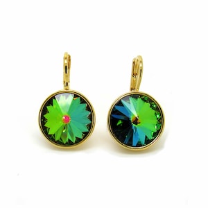 Regular Round Bella Gold-Plated Crystal Vitrail Medium Earrings made with Genuine SWAROVSKI Crystals