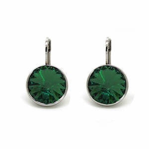 Regular Round Bella Rhodium-Plated Emerald Earrings made with Genuine SWAROVSKI Crystals