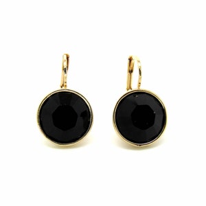 Regular Round Bella Gold-PlatedJet Earrings made with Genuine SWAROVSKI Crystals