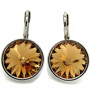 Reguliere Ronde Bella Rhodium-Plated Light Colorado TopazEarrings gemaakt met echte SWAROVSKI Kristallen