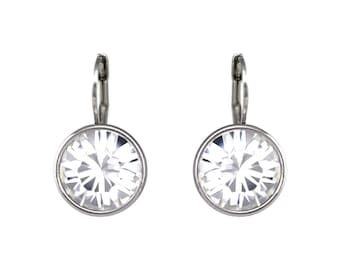 Round Bella Rhodium-Plated Crystal Earrings made with Genuine SWAROVSKI Crystals