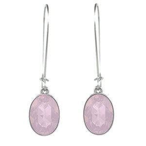 Oval Puzzle Women Rhodium Plated Powder Rose Pierced Earrings on a Hoop made with Genuine SWAROVSKI Crystals