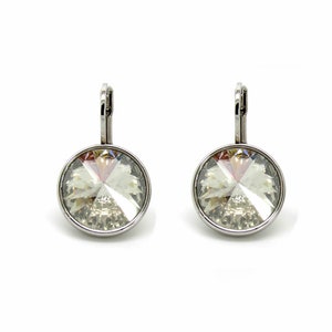 Regular Round Bella Rhodium-Plated Crystal Silver Shade Earrings made with Genuine SWAROVSKI Crystals