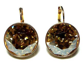 Large Bella Gold-Plated  Crysta Golden Sadow Pierced Crystal Earrings made with Genuine SWAROVSKI Crystals