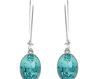 Oval Puzzle Women Turquise Pierced Earrings on a Hoop made with Genuine SWAROVSKI Crystals