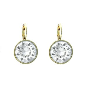 May include: A pair of gold-tone earrings with clear crystal stones. The earrings have a simple, elegant design and are perfect for everyday wear.