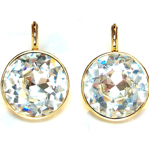 Large Bella Gold-Plated  Clear Crystal Pierced Crystal Earrings made with Genuine SWAROVSKI Crystals