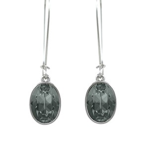 Oval Puzzle Women Rhodium Plated Black Diamond Pierced Earrings on a Hoop made with Genuine SWAROVSKI Crystals
