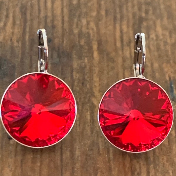 Large Bella Light Siam Pierced Crystal Earrings made with Genuine SWAROVSKI Crystals