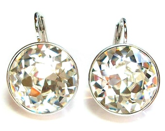 Large Bella Rhodium-Plated Clear Crystal  Pierced Crystal Earrings made with Genuine SWAROVSKI Crystals