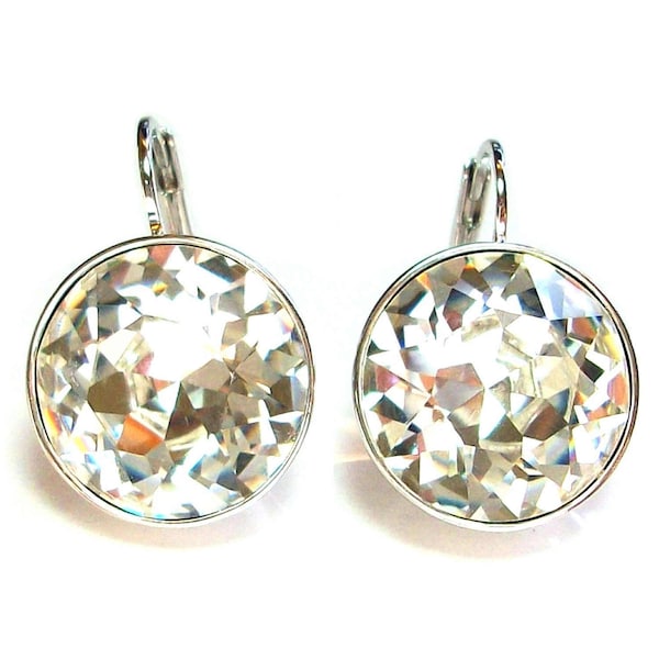 Large Bella Rhodium-Plated Clear Crystal  Pierced Crystal Earrings made with Genuine SWAROVSKI Crystals