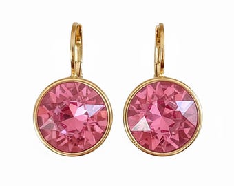 Round Bella Gold-Plated Rose Earrings made  with Genuine SWAROVSKI Crystals