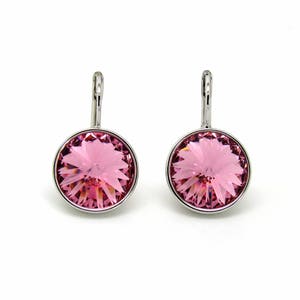 Regular Round Bella Rhodium-Plated Crystal Light Rose Earrings made with Genuine SWAROVSKI Crystals