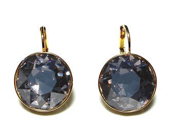 Large Bella Gold Plated Black Diamond Pierced Crystal Earrings made with  Genuine SWAROVSKI Crystals