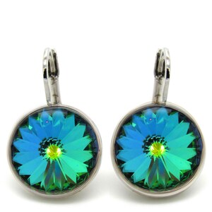 Regular Round Bella Rhodium-Plated Violet  Earrings made with Genuine SWAROVSKI Crystals