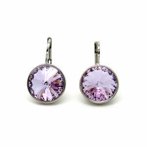 Regularne okrągłe kolczyki Bella Rhodium-Plated Violet wykonane z oryginalnych kryształów SWAROVSKI