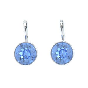 Baby Crystal Bella Mini Rhodium Plated  Round Light Sapphire Earrings with SWAROVSKI Crystals