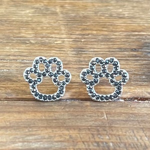 Dog Paw Stud Earrings Pave Crystal Jet Black made with Genuine SWAROVSKI Crystals