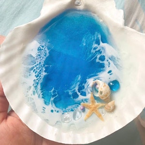 Żywiczna sztuka z falami oceanicznymi, talerzyk z muszlami, dekoracja plażowa
