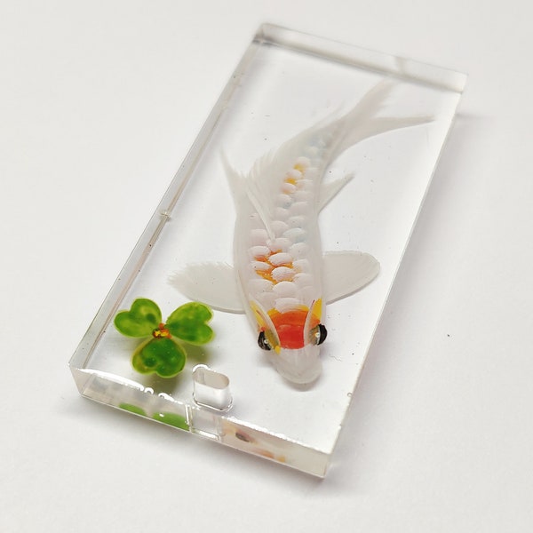 Classic White Fish Necklace Resin Art, 3D resin jewelry, unique pendant necklace gift for her, Serene Life Art, resin painting, koi lover