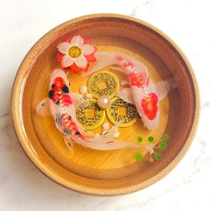 Kohaku and Taisho Sanke with Lotus Flower Resin Art, best anniversary gift, fish painting, table decor, resin art for sale, resin painting