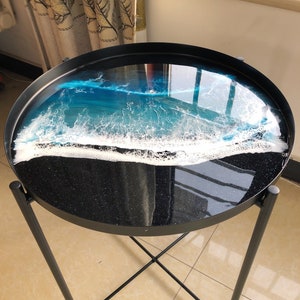 Mesa auxiliar oceánica de 18&quot;, mesita de noche, mesa de resina, mesa de centro Live Edge, mesa de muebles de sala de estar Mesa epoxi de resina oceánica