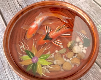 Spotted Koi Fish Painting 5.9", Resin Art, 3D Painting, Table Decor, Living Room Art, Art Gift, Fish Lover Gift, Birthday Gift for Him